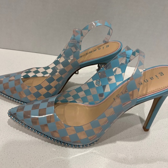 Gianni Bini Renetay Clear Checked Vinyl Heels- Baby Blue - Size 9 - NWT - Picture 3 of 8